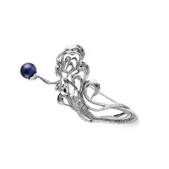 Брошь с жемчугом и фианитами Линии Любви