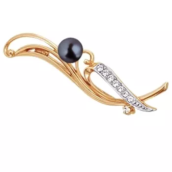 Брошь с жемчугом и фианитами Линии Любви