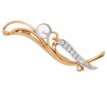 Брошь с жемчугом и фианитами Линии Любви