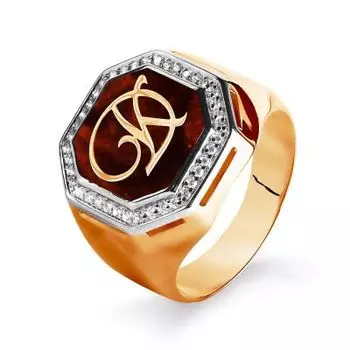 Кольцо с эмалью и фианитами Линии Любви