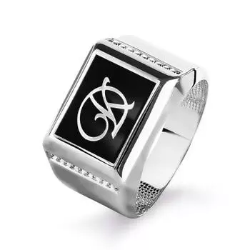 Кольцо с эмалью и фианитами Линии Любви