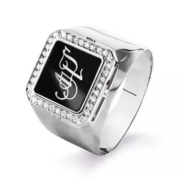 Кольцо с эмалью и фианитами Линии Любви