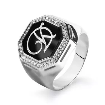 Кольцо с эмалью и фианитами Линии Любви