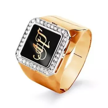 Кольцо с эмалью и фианитами Линии Любви