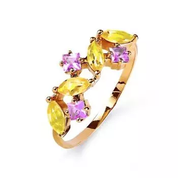 Кольцо с аметистами и цитринами Линии Любви