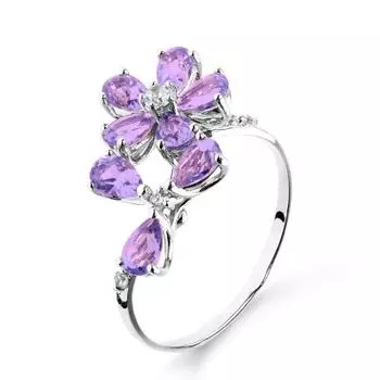 Кольцо с аметистами и фианитами Линии Любви