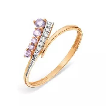 Кольцо с аметистами и фианитами Линии Любви