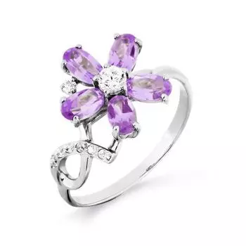 Кольцо с аметистами и фианитами Линии Любви