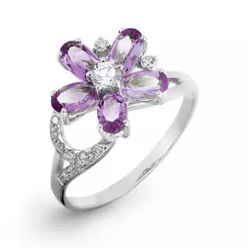 Кольцо с аметистами и фианитами Линии Любви