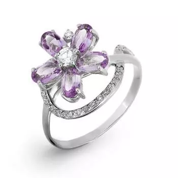Кольцо с аметистами и фианитами Линии Любви