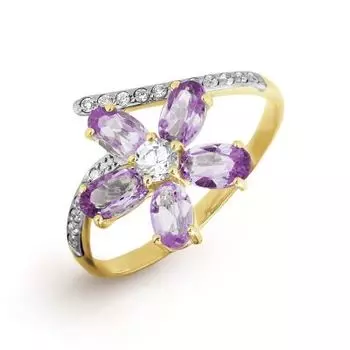 Кольцо с аметистами и фианитами Линии Любви