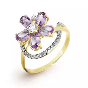 Кольцо с аметистами и фианитами Линии Любви