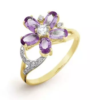 Кольцо с аметистами и фианитами Линии Любви