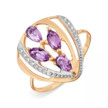 Кольцо с аметистами и фианитами Линии Любви