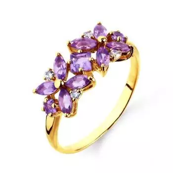 Кольцо с аметистами и фианитами Линии Любви