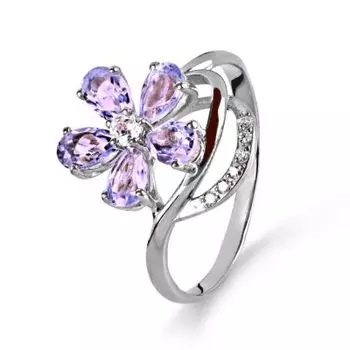 Кольцо с аметистами и фианитами Линии Любви