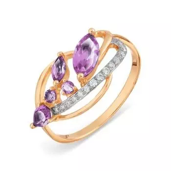 Кольцо с аметистами и фианитами Линии Любви