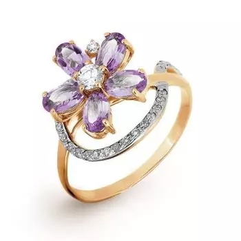 Кольцо с аметистами и фианитами Линии Любви