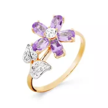 Кольцо с аметистами и фианитами Линии Любви