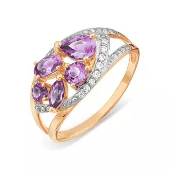 Кольцо с аметистами и фианитами Линии Любви