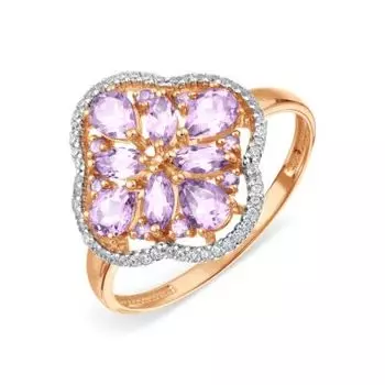 Кольцо с аметистами и фианитами Линии Любви