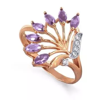 Кольцо с аметистами и фианитами Линии Любви