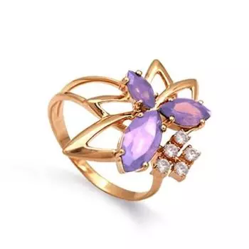 Кольцо с аметистами и фианитами Линии Любви