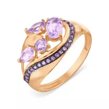 Кольцо с аметистами и фианитами Линии Любви