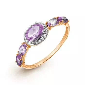Кольцо с аметистами и фианитами Линии Любви