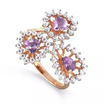Кольцо с аметистами и фианитами Линии Любви