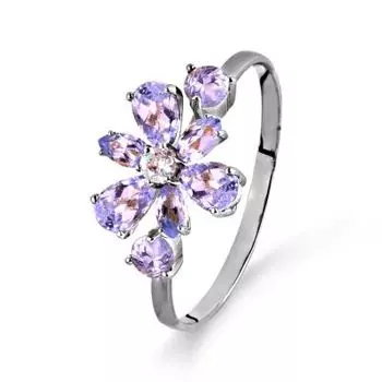 Кольцо с аметистами и фианитом Линии Любви
