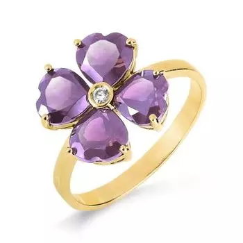 Кольцо с аметистами и фианитом Линии Любви