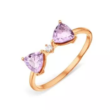 Кольцо с аметистами и фианитом Линии Любви