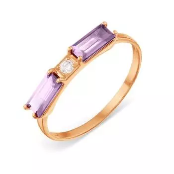 Кольцо с аметистами и фианитом Линии Любви