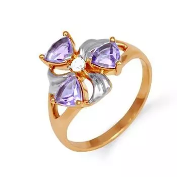 Кольцо с аметистами и фианитом Линии Любви
