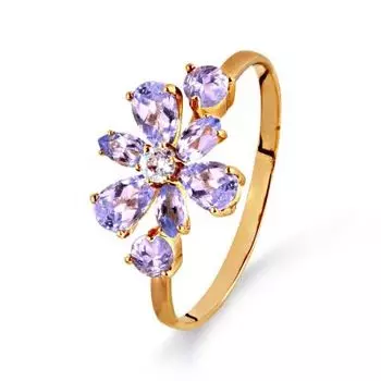 Кольцо с аметистами и фианитом Линии Любви
