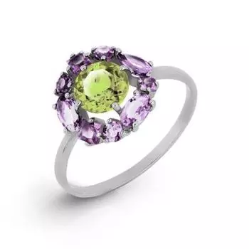 Кольцо с аметистами и хризолитом Линии Любви