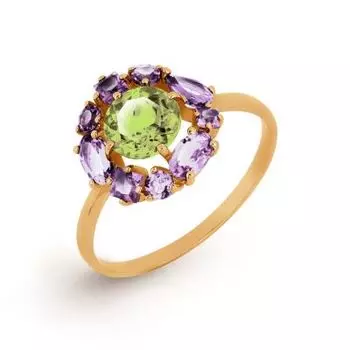 Кольцо с аметистами и хризолитом Линии Любви