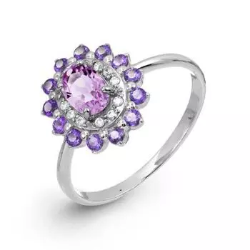 Кольцо с аметистом и фианитами Линии Любви