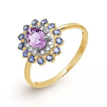 Кольцо с аметистом и фианитами Линии Любви