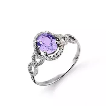 Кольцо с аметистом и фианитами Линии Любви