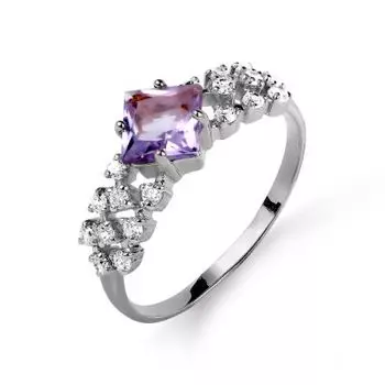 Кольцо с аметистом и фианитами Линии Любви