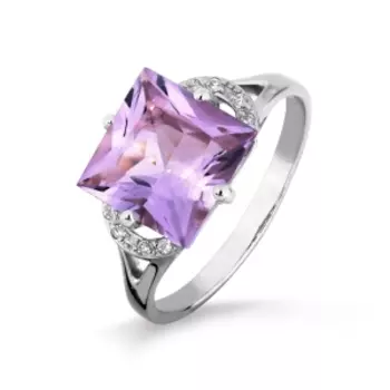 Кольцо с аметистом и фианитами Линии Любви