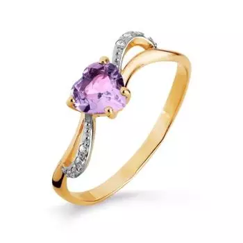 Кольцо с аметистом и фианитами Линии Любви