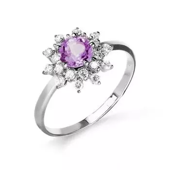 Кольцо с аметистом и фианитами Линии Любви