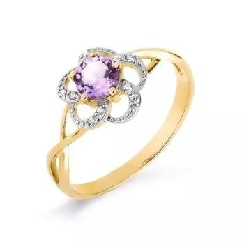 Кольцо с аметистом и фианитами Линии Любви