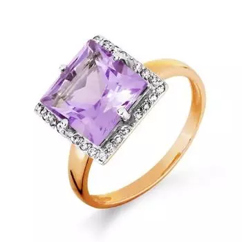 Кольцо с аметистом и фианитами Линии Любви