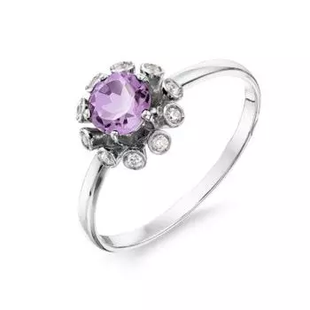 Кольцо с аметистом и фианитами Линии Любви