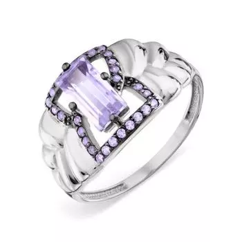 Кольцо с аметистом и фианитами Линии Любви