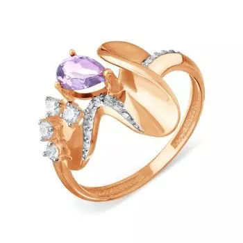 Кольцо с аметистом и фианитами Линии Любви
